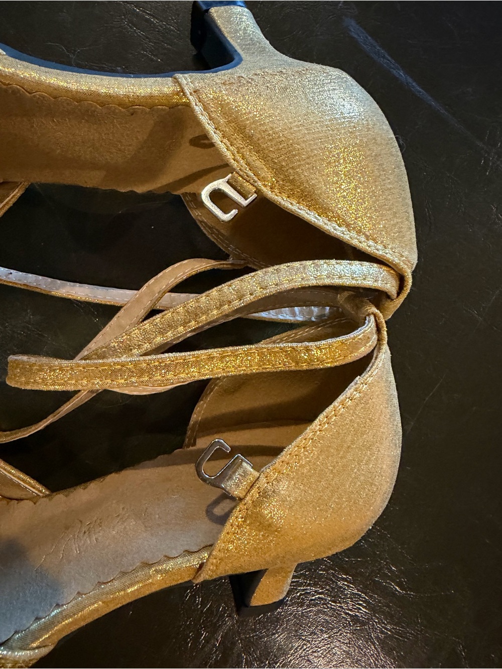 Super Comfortable Ballroom Latin Dance Gold Glitter shoes w Kitten Heels Size 38 - Picture 13 of 17